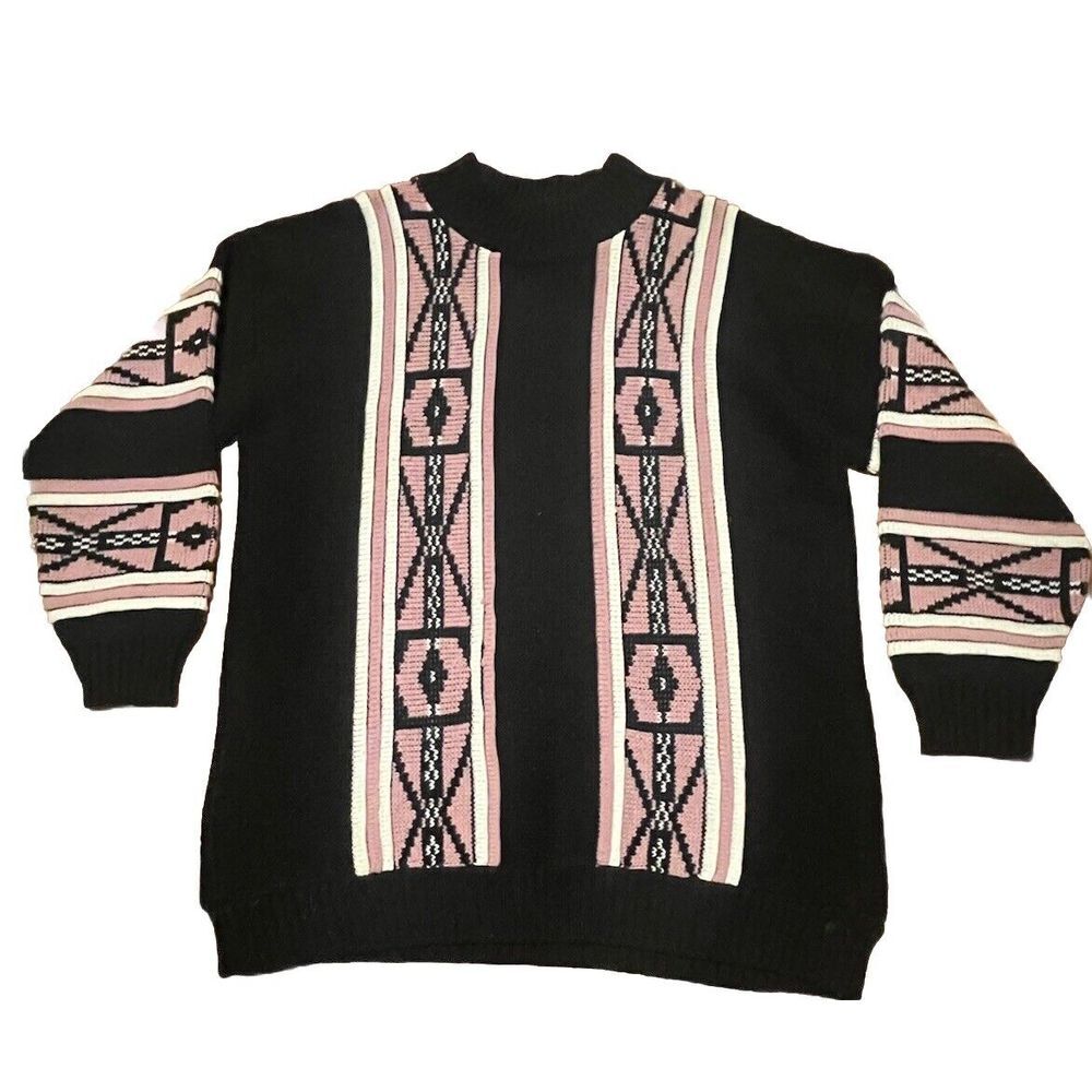 Vtg 80s‎ Geometric Patterned XL 2XL Knit Biggie Sweater by Clifton Place Mens